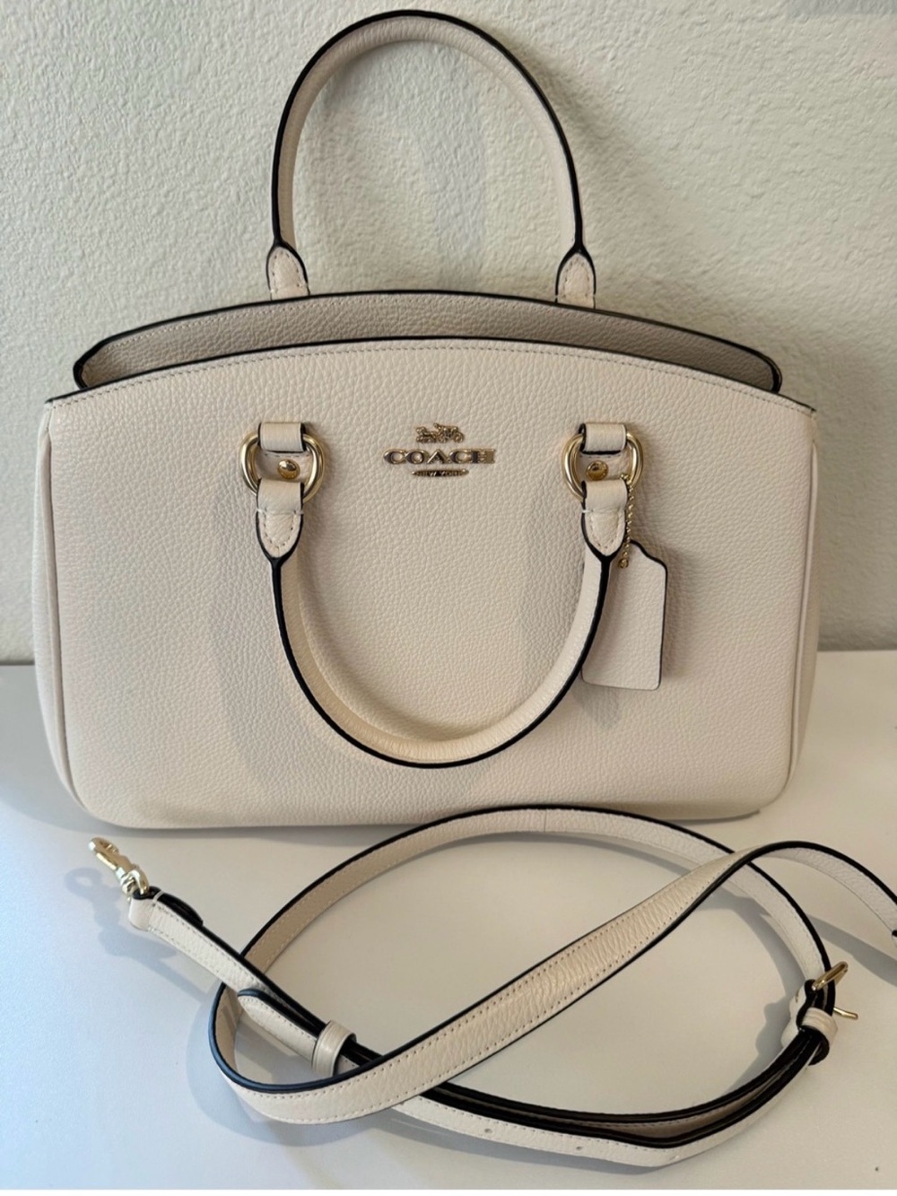 Coach Pebbled Leather Satchel in Chalk White with Gold Hardware